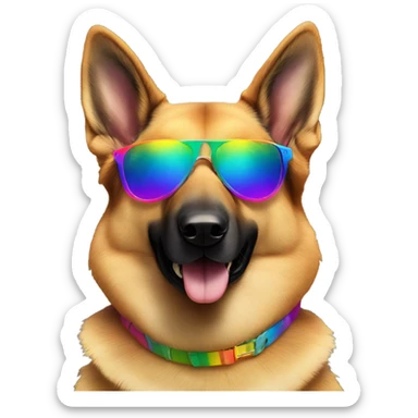 German Shepard with rainbow sunglasses sticker