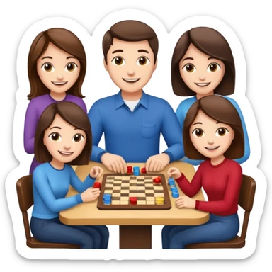 2 male and 2 female brunette friends playing board game sticker