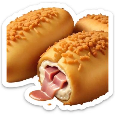 Cinematic Realistic Croquetas Dish Emoji, showcasing crispy, creamy croquettes filled with ham or chicken rendered with lifelike textures and appetizing, dynamic lighting. sticker