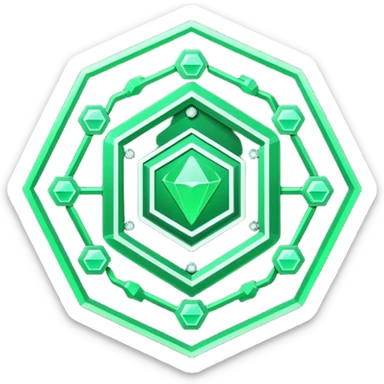 Futuristic reward points icon, diamond or hexagon shape, circuit board lines, Bloomberg terminal aesthetic, green phosphor glow on dark background, minimalist geometric, no text, fintech style, clean edges, professional icon design sticker