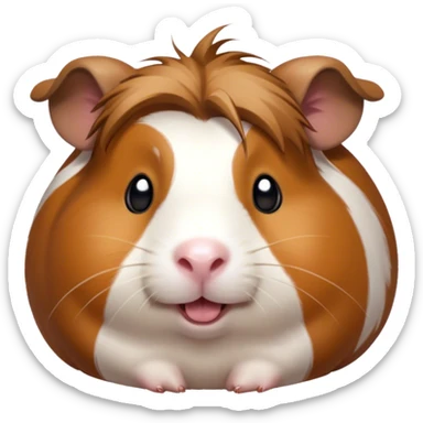 Cinematic Comical Brown and White Banded Guinea Pig Portrait Emoji, Head tilted dramatically with an exaggeratedly amused expression, featuring a striking fur with bold brown and white banding, wide, expressive dark eyes filled with playful disbelief, Simplified yet hilariously expressive features, highly detailed, glowing with a slightly sassy glow, high shine, dramatic yet playful, stylized with an air of cheeky mischief, bright and endearing, soft glowing outline, capturing the essence of a spirited and over-the-top guinea pig, so meme-worthy it feels like it could side-eye its way into internet fame instantly! sticker