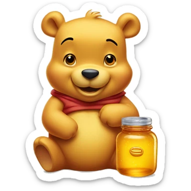 Adorable Winnie the Pooh with honey jar sticker