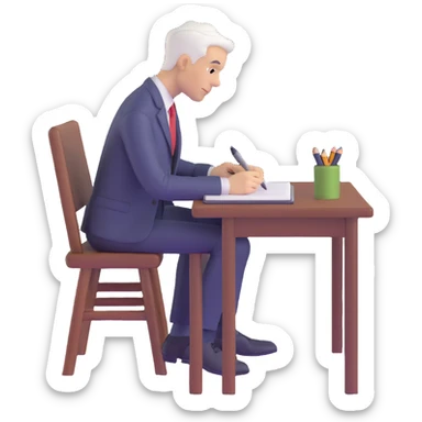 white man writing at a table sticker