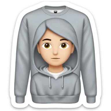 Saçı uzun ve arkadan bağlı, beyaz tenli, sakallı 24 yaşlarında, üzerinde gri  sweat olan bir erkek çiz sticker