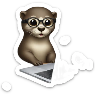 female otter with glasses use a macbook while seated against a pillow sticker
