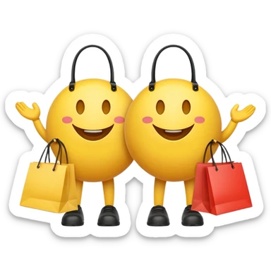 2 HAPPY SMILEY FACE EMOJI WITH HANDS AND FEET WITH SHOPPING BAGS IN EACH HAND sticker