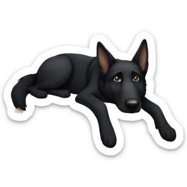 Black German shepherd dog laying down sleeping sticker