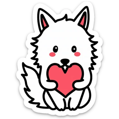 White wolf with heart, romantic sticker