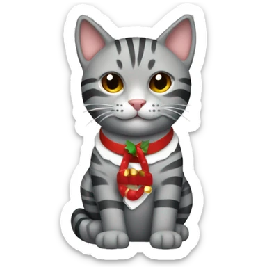 gray striped cat with christmas collar sticker