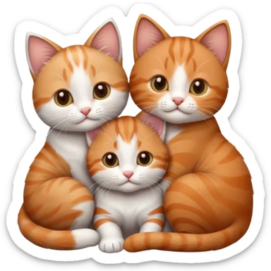 3 kittens cuddling together all different colours, the first one is grey and white, the second is ginger and white and the third is brown tabby and white sticker