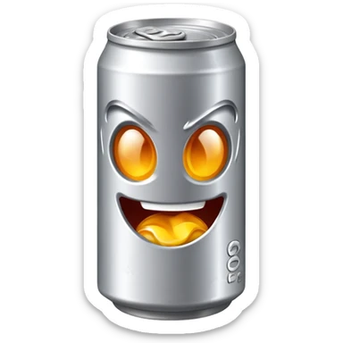 crushed energy drink can with top and bottom dented sticker