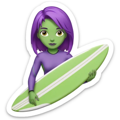 purple hair green skin woman with surfboard sticker