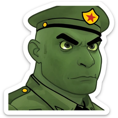 military man with crazy look sticker