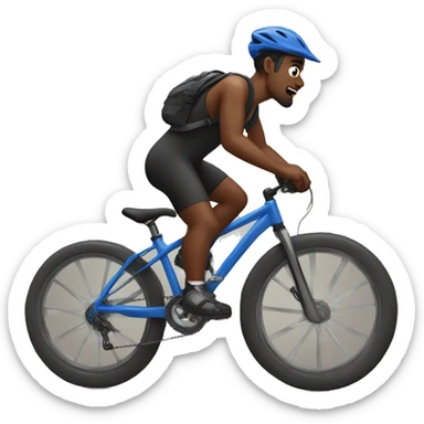 Man riding mountain bike with black boxer running alongside him sticker