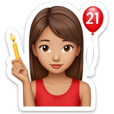 Pretty Asian girl with brown hair  21st birthday red top  sticker