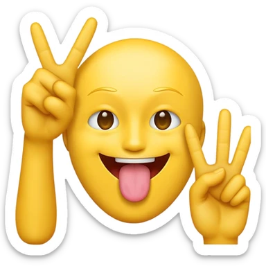 Yellow face iPhone emoji, tongue sticking out, putting up a peace sign sticker
