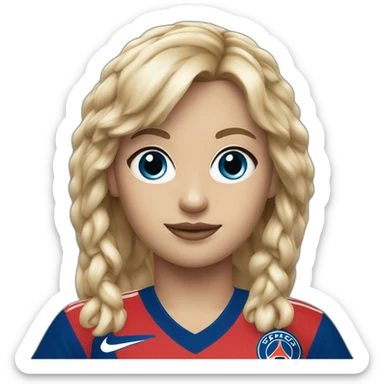 Blonde girl fringe, blue eyes, a 1980 PSG jersey and a baguette sticker