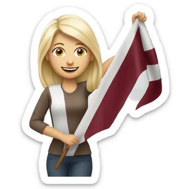Happy blonde woman with a flag of Latvia in hands sticker