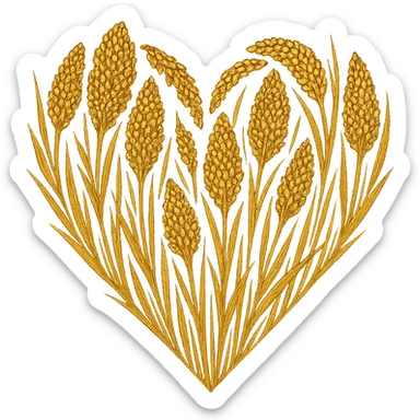 heart with a golden sorghum field, clean digital illustration, no background sticker