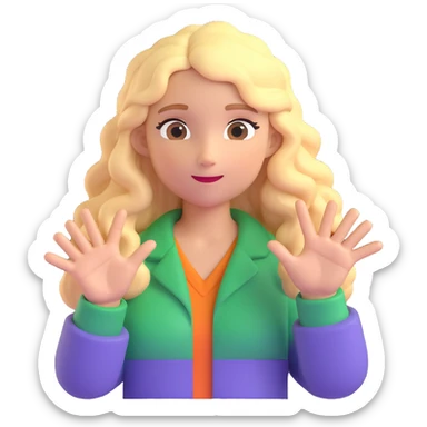 cartoon blonde girl with long curly hair, palm facing forward in a stop gesture sticker