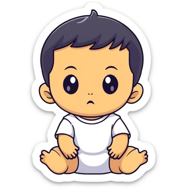 Baby boy face with big eyes, medium skin tone, and black hair sticker