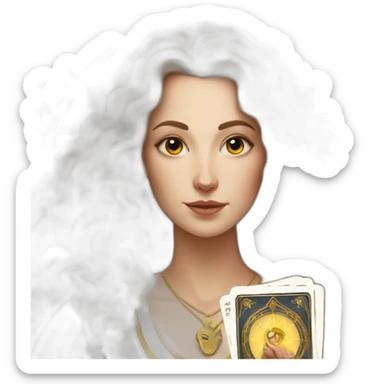 white woman with brown curls and a tarot card with gold star on it sticker