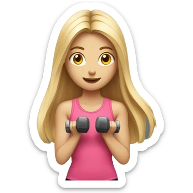 Sports Girl with long blond hair holding dumbbell on both hands sticker