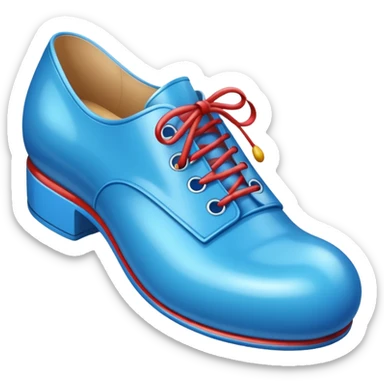 blue clown shoe with oversized toe sticker
