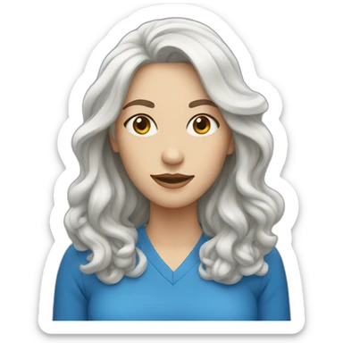 white woman with long wavy black hair wearing blue clothes sticker
