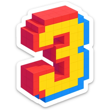 bold and colorful number 3 in voxel style sticker