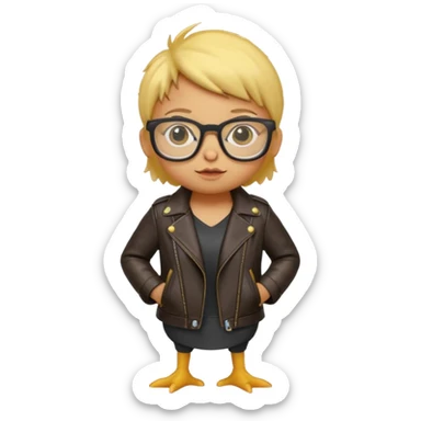 chick animal with glasses, wearing leather jacket sticker