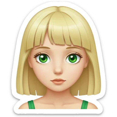 girl with blond hair, fringe, green eyes sticker