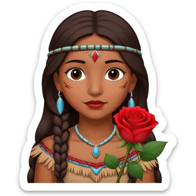 a native american girl holding a rose sticker