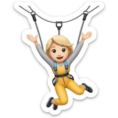 small size emoji style cartoon character bungee jumping, joyful expression sticker