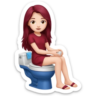 Beautiful burgundy long haired girl sitting on the toilet sticker
