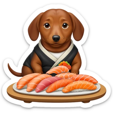 overweight dachshund eating too much sushi  sticker