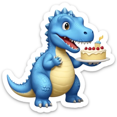 Blue dinosaur eating a vanilla cake sticker