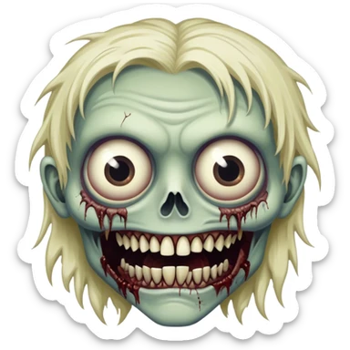 Cinematic 32k HD, Extremely detailed image of a terrifyingly creepy zombie, each hair, eye, and tooth is shown in stunning detail as though captured in a timeless photograph, rich textures, visually rich, so lifelike that it feels like it could leap off the page at any moment sticker