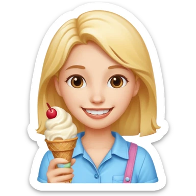 A smiling girl with ice cream in her hand sticker
