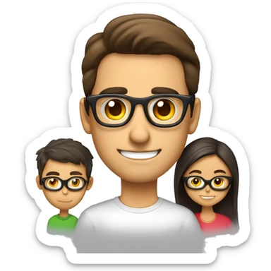 Familia de padre rubio con gafas, madre morena de pelo largo, niño rubio de 8 años   sticker