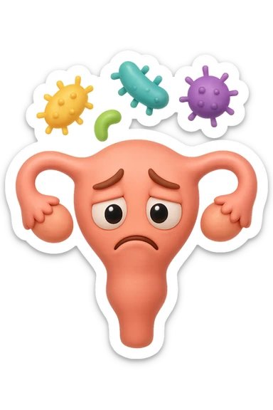 EMOJI STILE IPHONE 3D DI UTERO 3D CON ESPRESSIONE TRISTE  IN VOLTO MENTRE SOPRA LUI FLUTTUANO BATTERI, FAGLI ANCHE LA PARTE BIANCA DEGLI OCCHI, NON SOLO LA PUPILLA sticker