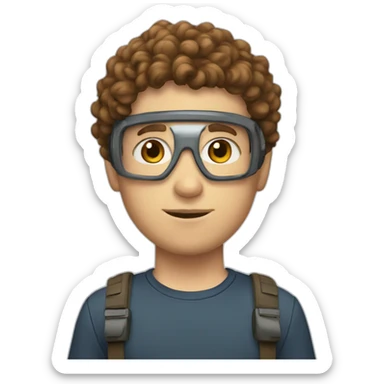 A white boy with brown curly hair and casque gamer sticker