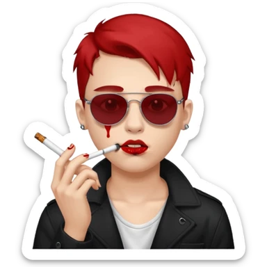 boy high fashion model with lip piercing sunglasses blood smoking cigarette sticker