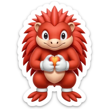 Sonic the hedgehogs friend knuckles a red animal with peach arms and white mittens that have no fingers , he’s a echidna with red eyes sticker