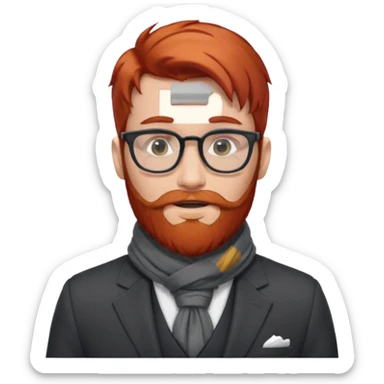 gray scarf, male,  beard, red hair, with suit, glasses sticker