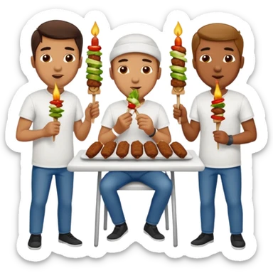men in t-shirt eating beef kebab sticker