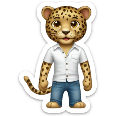 A humanoid leopard wearing jeans and white shirt sticker