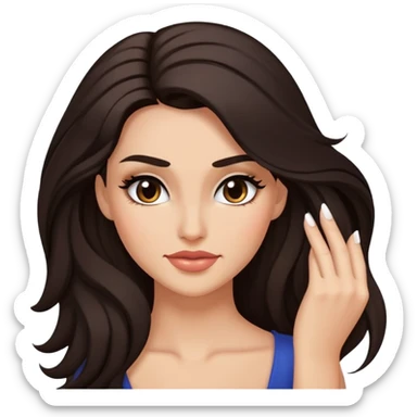 sassy smirk face looking down with makeup and one hand in hair sticker