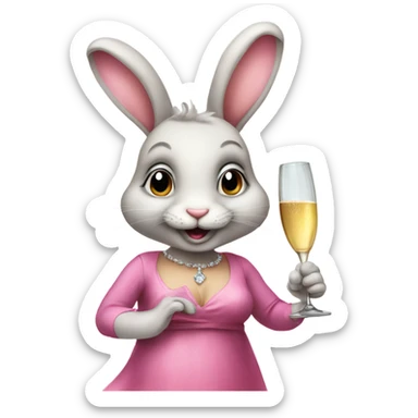 mischevious bunny wearing a pink dress drinking champagne  sticker