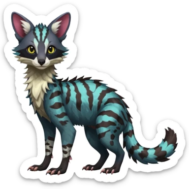 Feral Rare Fantasy dark tropical Vernid-Sergal-Genet-Trico-species by LiLaiRa, random markings, tufted tail, tufted ears, full body sticker